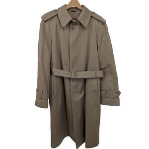 VTG Oleg Cassini Khaki Double Breasted Trench Coat Size 36R w Removable Liner